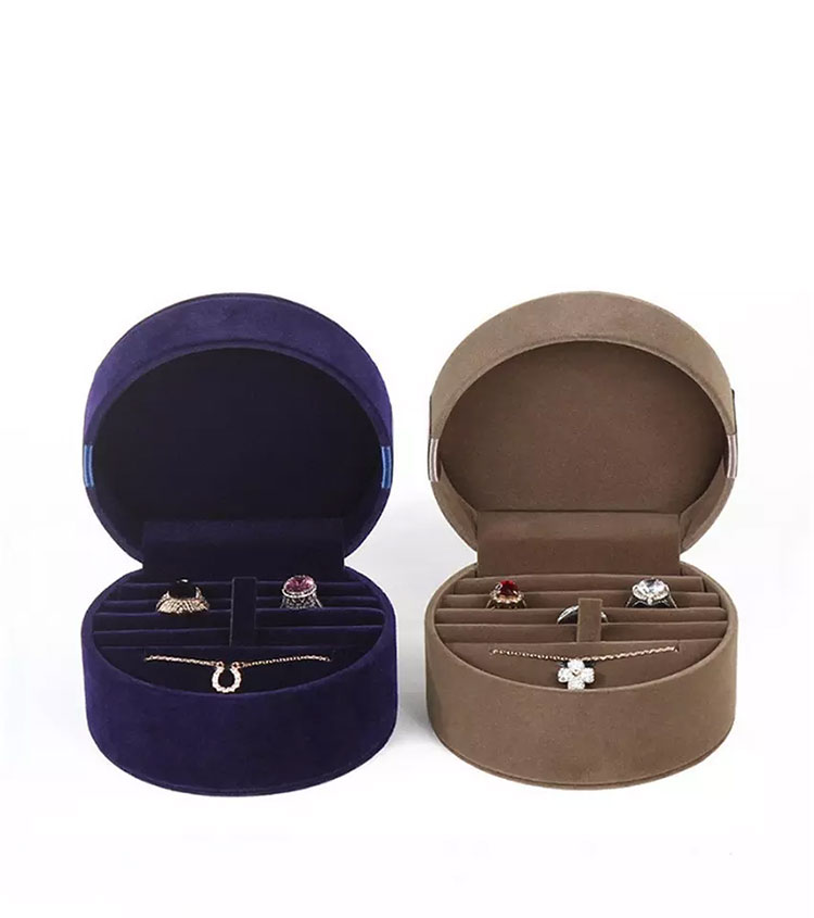 Round brown velvet jewelry box para sa Necklace Earrings Rings